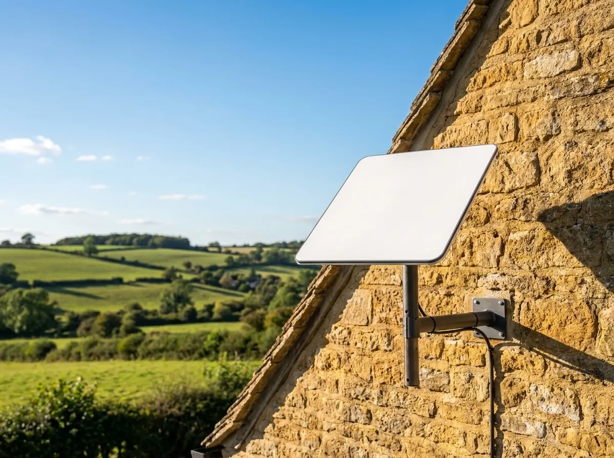 Example of Starlink mounted on a rural outbuilding